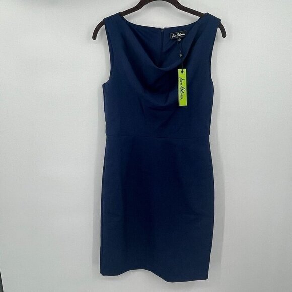 Sam Edelman Womens Dress 4 Navy Blue Sheath Business Casual Cowl Neck Lined New - Picture 1 of 12